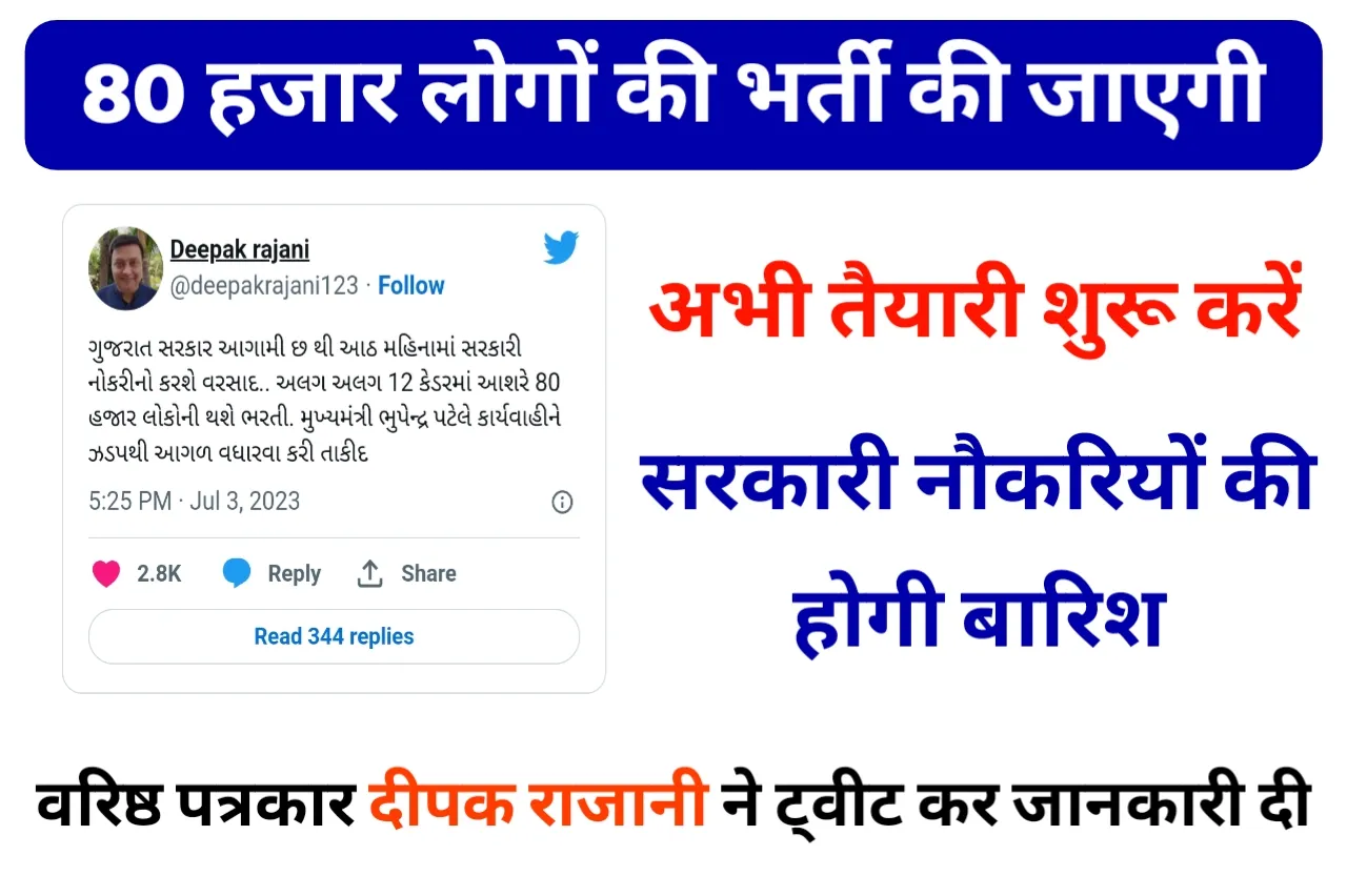 Gujarat Sarkari Upcoming Bharti 2023: गुजरात सरकार अगले छह से आठ महीनों में सरकारी नौकरियों की बारिश करेगी